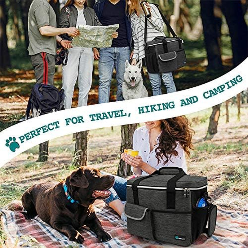 Dog Travel Bag, Travel Pet Bag Organizer, Dog Food Travel Bag with Food Container and Bowls, Dog Travel Supplies Gift Accessories for Weekend Camping, Dog Cat Diaper Bag (Charcoal, Medium)