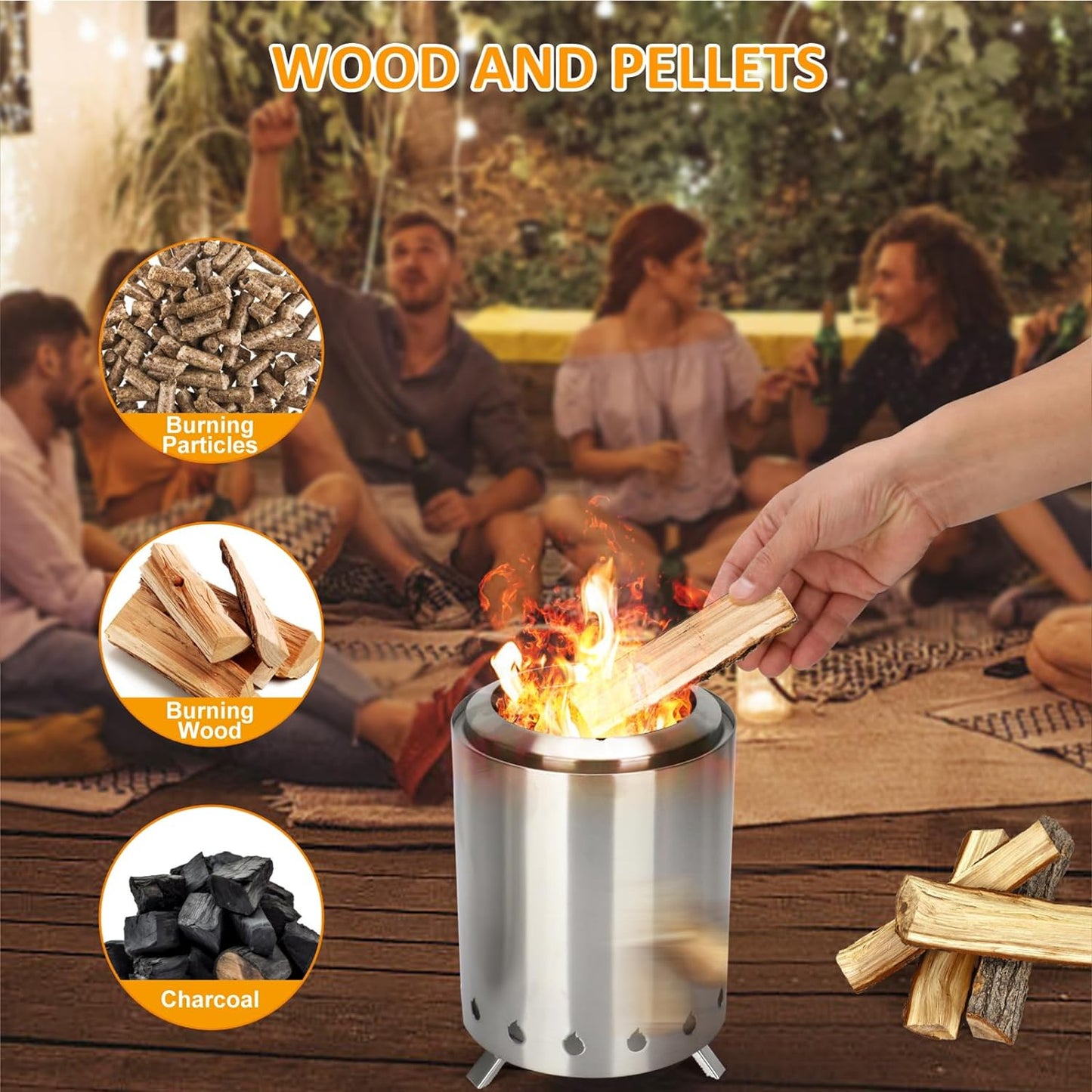 Smokeless Fire Pit, Stainless Steel Table Top Fire Pit, Outdoor Wood Burning Portable Fire Pit with Portable Storage Bag, Removable Ash Pan, Low Smoke Mini Fire Pit for Garden Bonfire Picnic