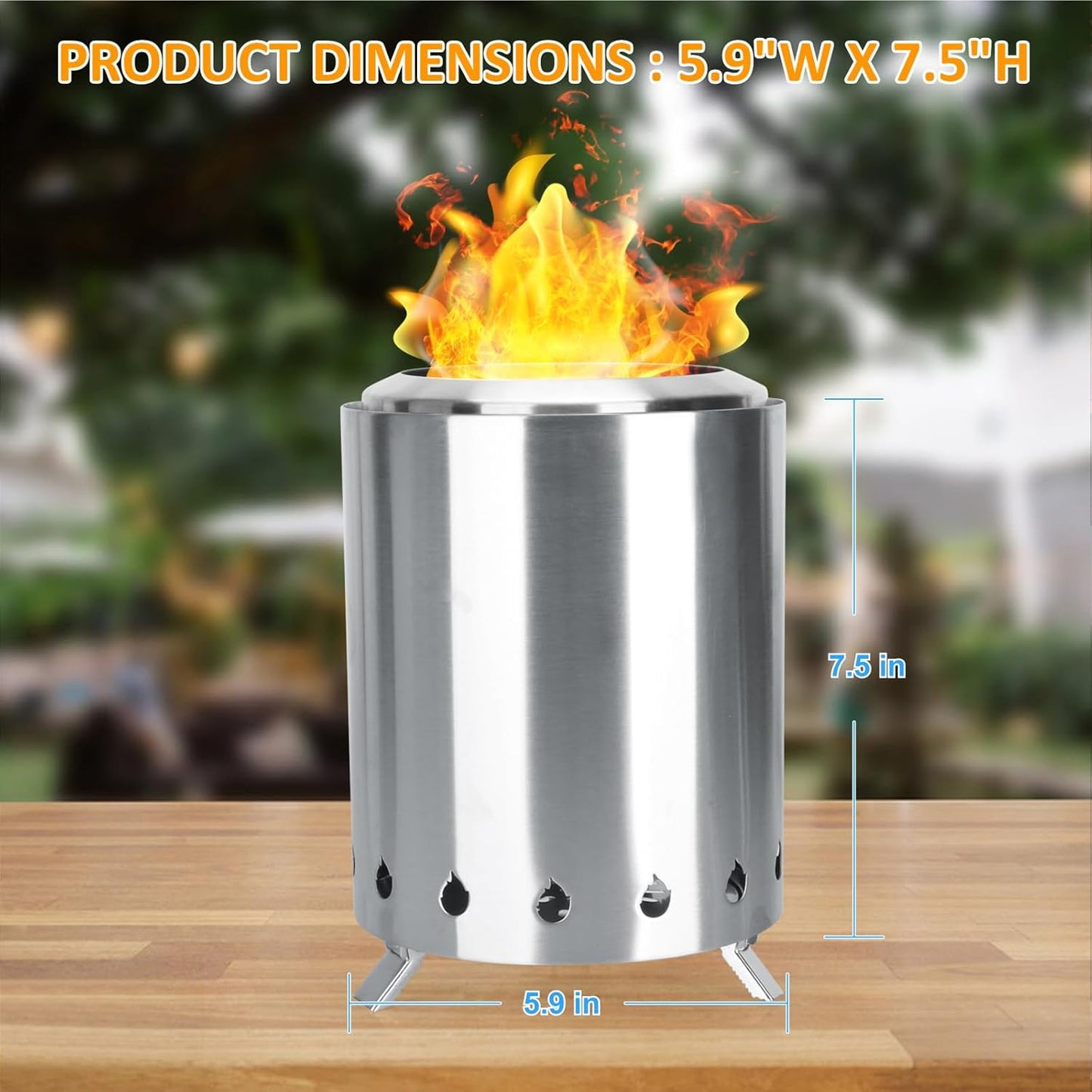 Smokeless Fire Pit, Stainless Steel Table Top Fire Pit, Outdoor Wood Burning Portable Fire Pit with Portable Storage Bag, Removable Ash Pan, Low Smoke Mini Fire Pit for Garden Bonfire Picnic