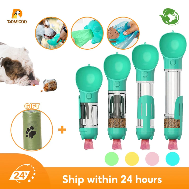 Portable Cat Dog Water Bottle Puppy Travel Drinking Bowl Food Feeder Drinker Poop Dispenser 4 in 1 Leak-Proof Water Bottle