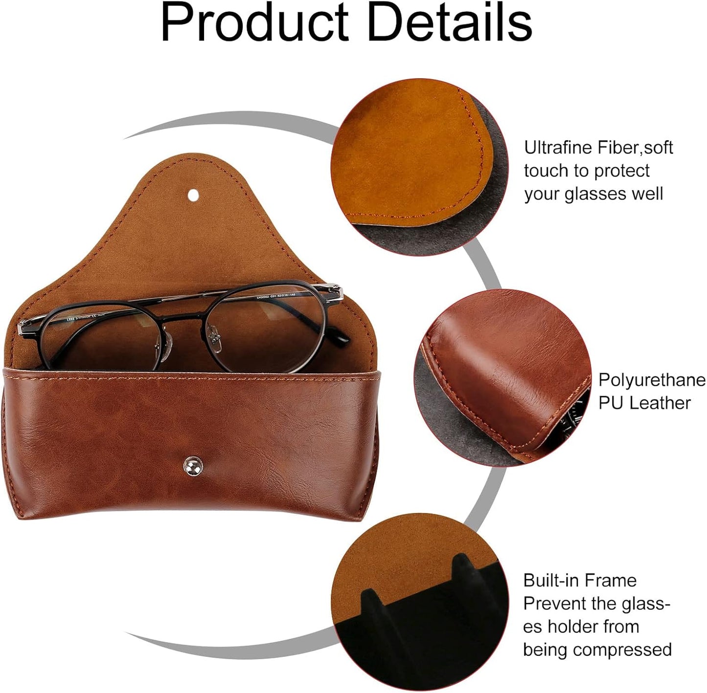 Portable Leather Glasses Case,Flexible Sunglasses Pouch Slim Case for Women Men Horizontal Eyeglass Case