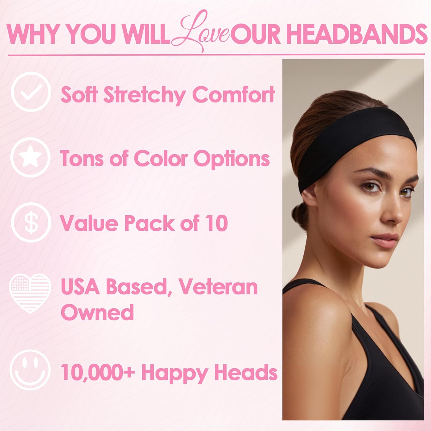 Headbands for Women Stretch Fashion Headbands 10 Pack Non-Slip Head Wraps Great for Spa, Sports, Yoga, Pilates, Running, Gym Headband, Workouts - Variety