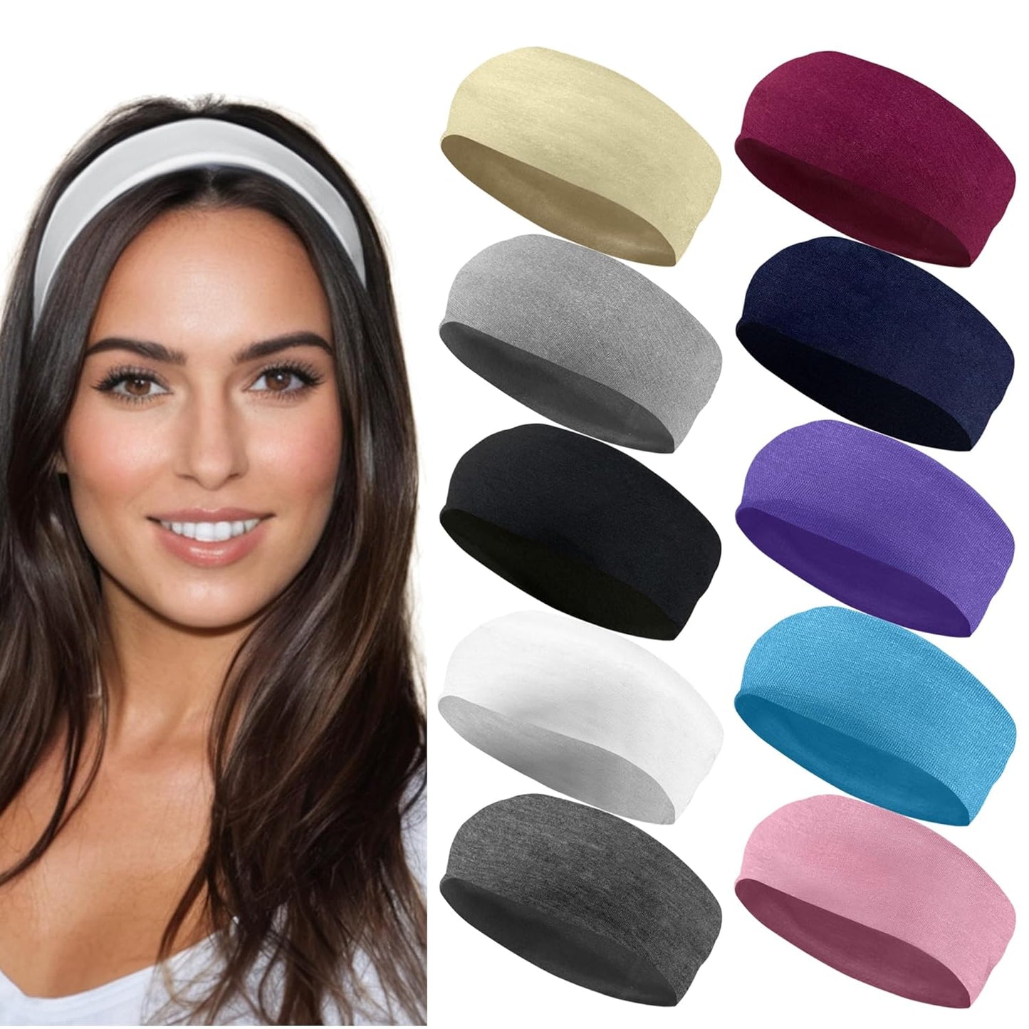 Headbands for Women Stretch Fashion Headbands 10 Pack Non-Slip Head Wraps Great for Spa, Sports, Yoga, Pilates, Running, Gym Headband, Workouts - Variety