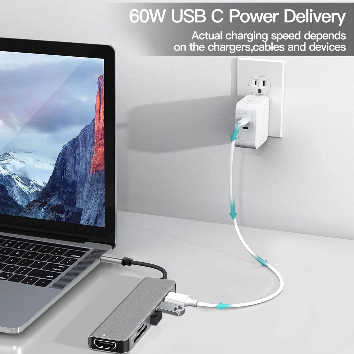 6-In-1 USB-C Hub Adapter HDMI 4K@30Hz USB3.0 USB-C Docking Station 100W PD Charging SD Reader Witch Splitter for Apple Huawei Laptops Macbook