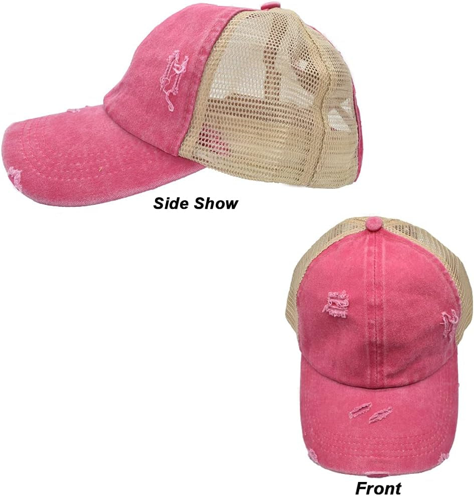 High Ponytail Baseball Cap for Womens Men Adjustable Dad Trucker Mesh Hat