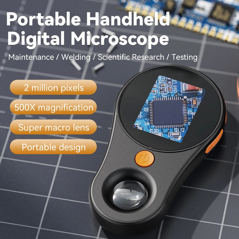 500X Portable Handheld Digital Microscope Super Macro Lens Magnification 2MP Camera Clear 1080P Resolution Integrated LED Lights Superior Battery Life Ideal for Exploration and Discovery