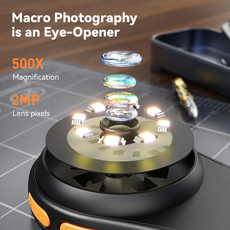 500X Portable Handheld Digital Microscope Super Macro Lens Magnification 2MP Camera Clear 1080P Resolution Integrated LED Lights Superior Battery Life Ideal for Exploration and Discovery