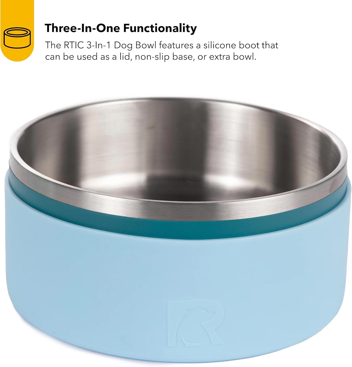 3-In-1 Dog Bowl Food and Water Dish for Large Dogs and Small Dogs, Double-Walled Stainless Steel Metal, Portable, Non-Slip, Indoor and Outdoor, Large, Deep Harbor &  Ice