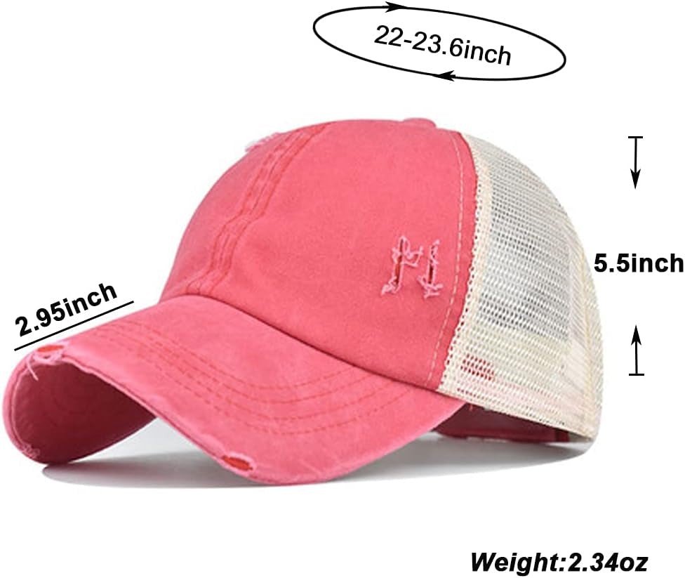High Ponytail Baseball Cap for Womens Men Adjustable Dad Trucker Mesh Hat
